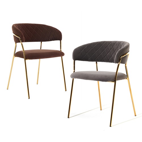 C3274 비비벨벳체어 패브릭 스틸 완조립  골드 퀼팅 홈 카페 거실 인테리어 디자인 의자