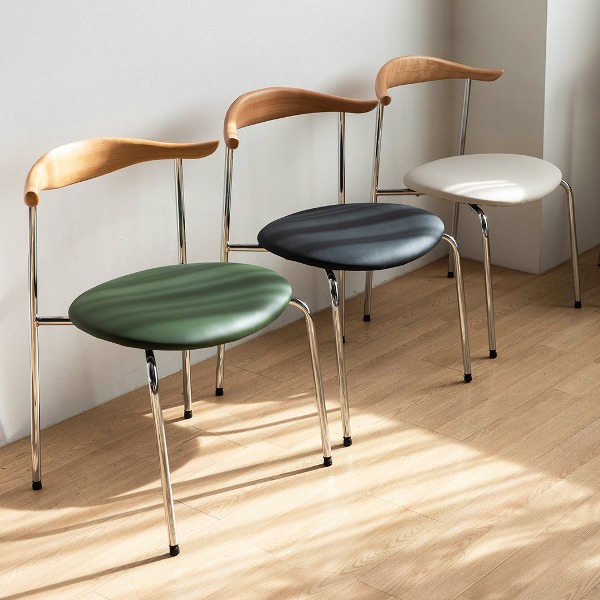 C2539 카우 체어 가죽 브라운 원목 식탁 디자인 인테리어 카페 의자