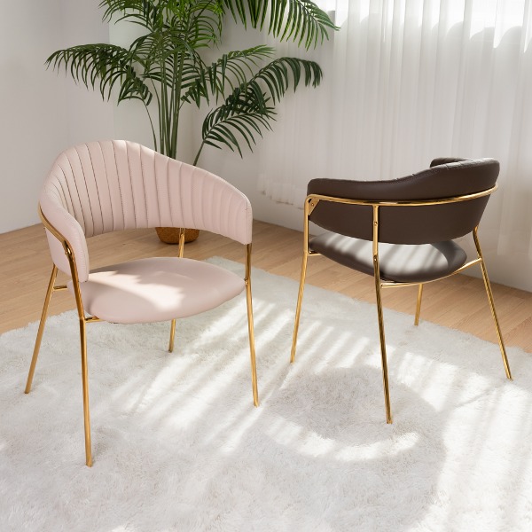C2494 솔티체어 가죽  퀼팅 라운드 완조립 골드 카페 거실 디자인 의자