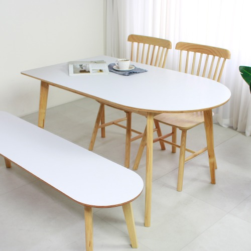 T4047 하프문 테이블 목재 반원형 화이트 디자인 카페 인테리어 식탁