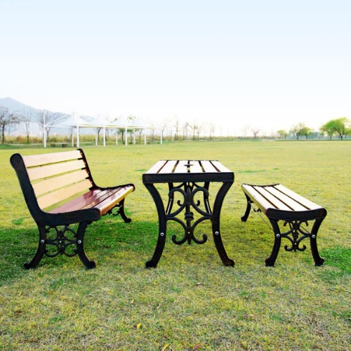 S2432 꽃평무벤치세트(6~8인용) 목재 주물 야외 테라스 정원 테이블 의자 세트