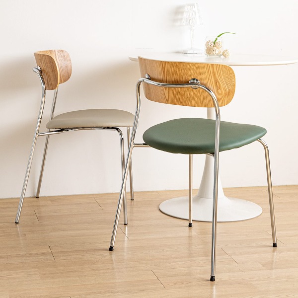 [1+1] C2540 스텔라 체어 가죽 브라운 원목 식탁 디자인 인테리어 카페 의자