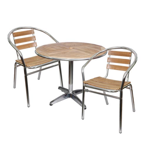 S2114 야외세트 (2인/3인/4인) 목재 알루미늄 야외 테라스 정원 업소용 의자 테이블